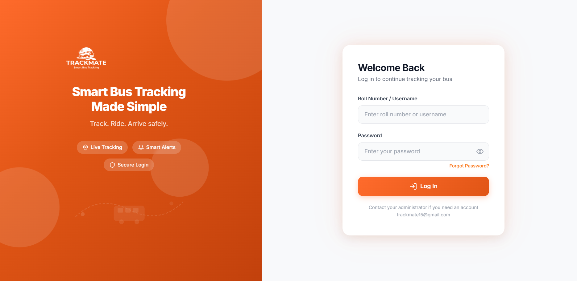 TrackMate login page